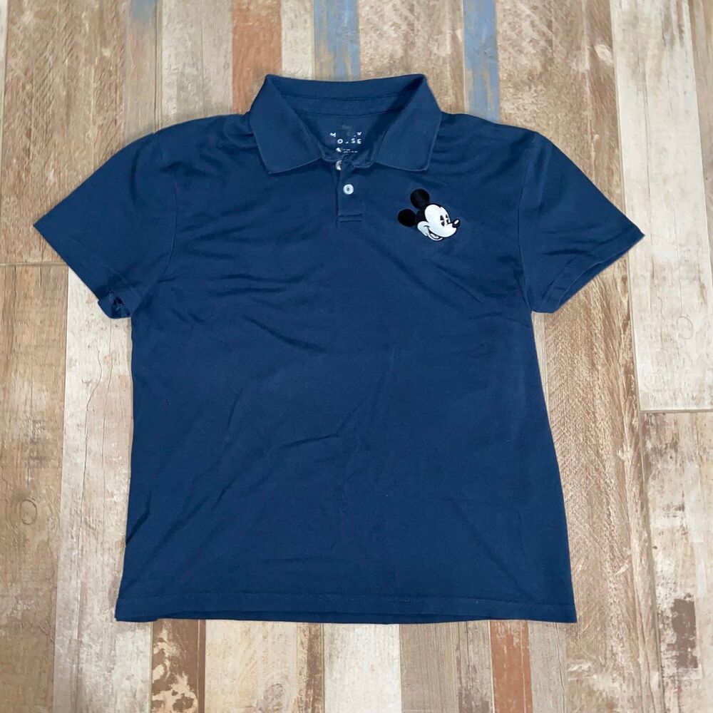 Disney Mickey Mouse Blue Cotton Poly Short Sleeve Mens Size Polo Shirt XL